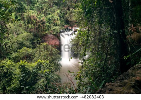 Waterfall in deep forest on rainy day at  Khoa Yai national park, thailand.