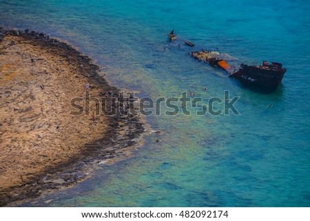 Wreck of the old ship near the Gramvousa island, Lagoon Balos,Crete, Greece.
