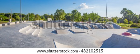 skating skate park skatepark design skateboard skateboarding empty concrete - stock image Royalty-Free Stock Photo #482102515