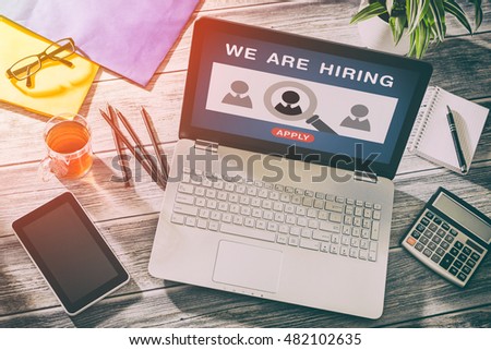 recruitment hiring recruiting recruit hr job creative wanted team announce - stock image