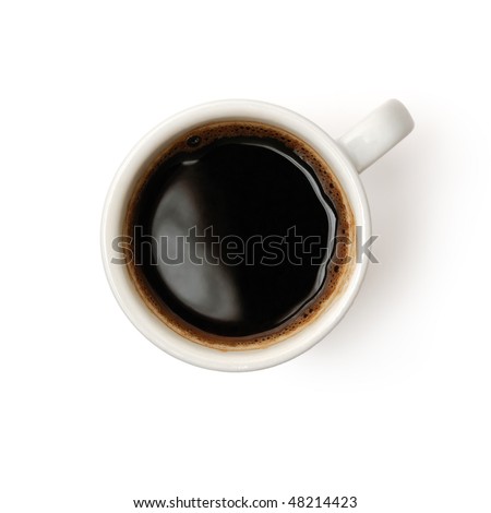 Top view of a cup of coffee isolated on white background Royalty-Free Stock Photo #48214423