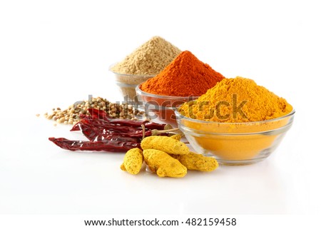 spices,Indian spices, color full spices in glass bowls Royalty-Free Stock Photo #482159458