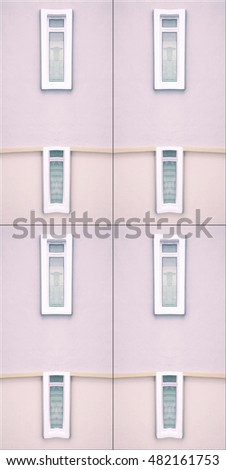 Symmetrical design of pastel building with windows