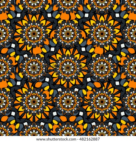 Elegant seamless pattern with Mandala-like elements. Nice and colorful vector illustration