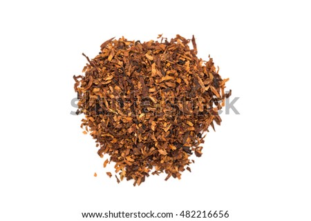 High quality dry smoking  tobacco big leaf, close up. Isolated on a white background