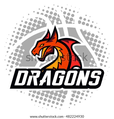 Dragon sport logo basketball design. Vintage college team coat of arms. Vector logotype template. Airsoft squad t-shirt illustration concept