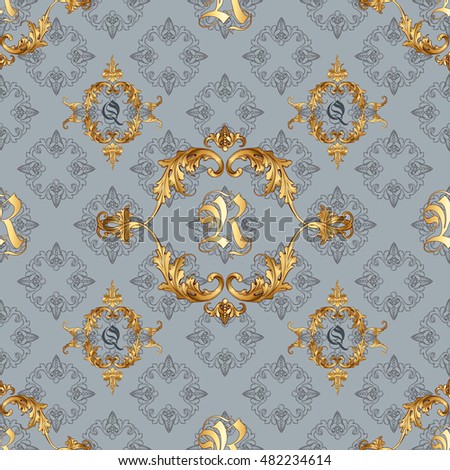 Vector royal quality monogram seamless pattern. Vintage baroque style elegant background. Golden on black. Best for premium category hotel or VIP club fabric and wrapping paper design.
