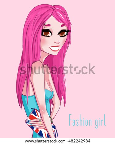 Fashion cute girl with pink hair