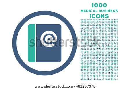 Emails rounded glyph bicolor icon with 1000 medical business icons. Set style is flat pictograms, cobalt and cyan colors, white background.