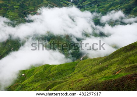 Beautiful landscape on the mountain above clouds, Vietnam most view for travel checking on mountain.