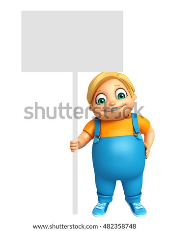 3d rendered illustration of kid boy with white board