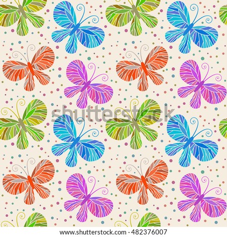 Vector seamless pattern with color butterflies. Cute background. Decorative illustration for print, web