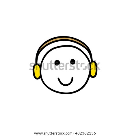Webinar icon. Symbol of happy listening person with headphones. Smiling face