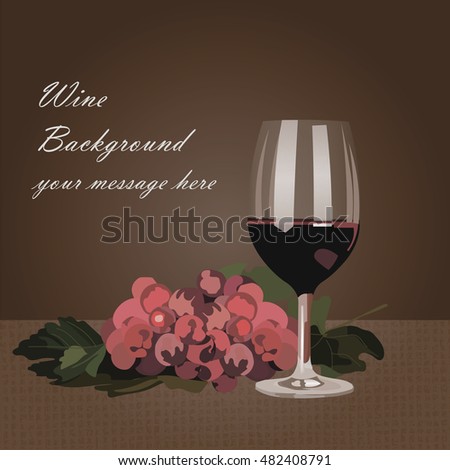 Glass of Red wine with grapes on background Vector