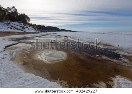 winter sea snow coast Baltic Sea Latvia Saulkrasti