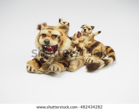  Cute Bengal tiger figure and family on white background