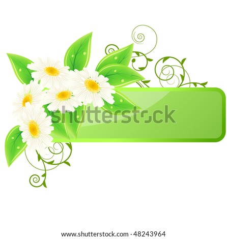 Ornate green banner with daisies