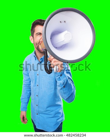 young man shouting with megaphone