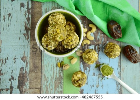 Matcha date cashew pistachio energy balls