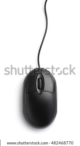 Top view of black computer mouse isolated on white Royalty-Free Stock Photo #482468770
