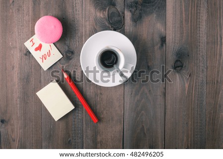 Love message on table with coffee
