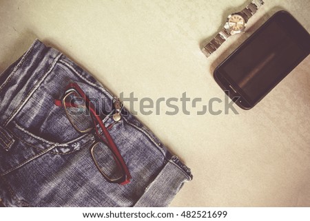 Jeans , mobile , and glasses / small set women for travel