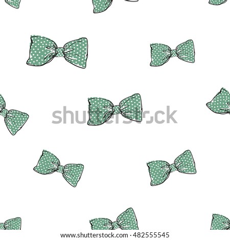 Seamless pattern background with green bow-tie. Vector backdrop for holiday decorating greeting cards for wedding, bridal, birthday, Valentine's day, new year, Christmas.
