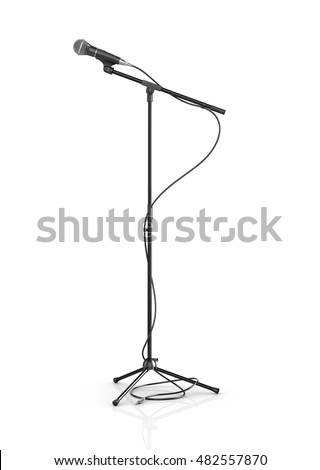Microphone with cable on the stand isolated on white background. 3d illustration