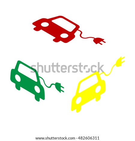 Eco electric car sign. Isometric style of red, green and yellow icon.