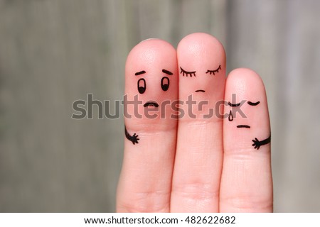 Finger art of displeased family. Concept of solution to problems, support in difficult situations. Royalty-Free Stock Photo #482622682