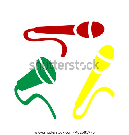 Microphone sign illustration. Isometric style of red, green and yellow icon.