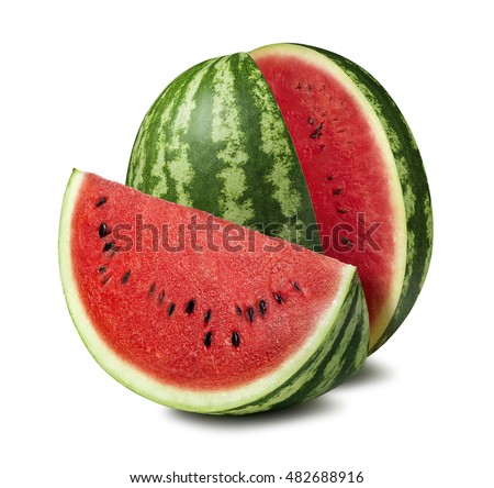 Watermelon cut slice isolated on white background as package design element Royalty-Free Stock Photo #482688916