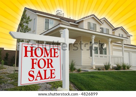 Home For Sale sign with Yellow Star-burst Background. See my theme variations.