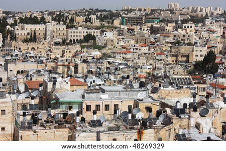 Old City of Jerusalem. Muslim Quarter, West Bank. Top view