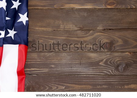 American flag wooden background.The Flag Of The United States Of America. The place to advertise, template.The view from the top.Happy holiday USA.