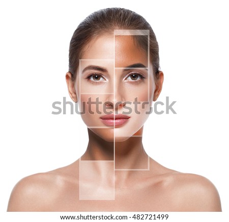 Portrait woman with problem and clear skin, youth  make up concept