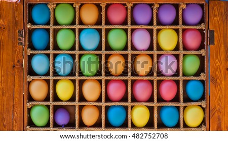 wooden box with colorful balloons for background
