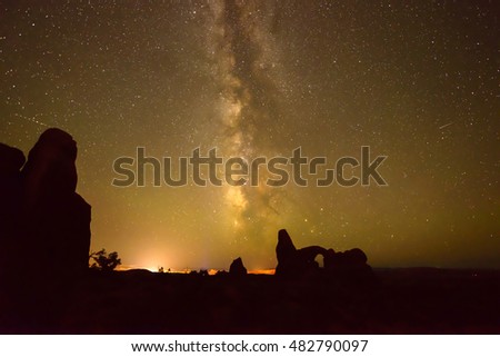 Desert Night - Milky way on the summer night sky over Arches National Park, Utah, USA. 