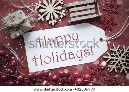 Nostalgic Christmas Decoration, Label With Text Happy Holidays
