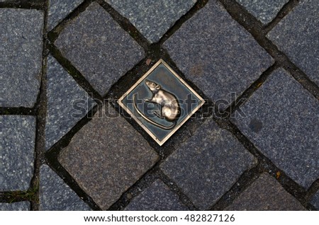 Rat symbol on streets of Hameln, Germany
