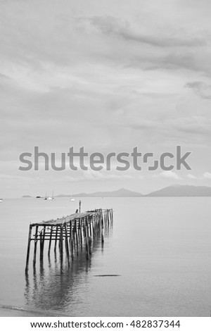 black and white picture of wooden path into the sea