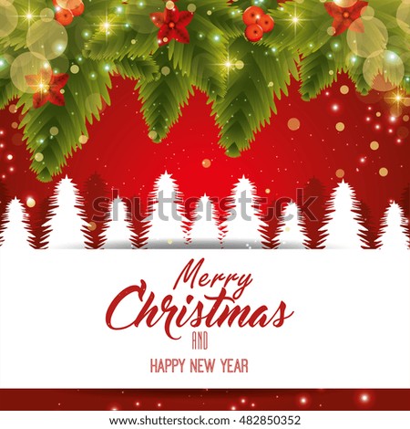 card tree merry christmas and new year design isolated