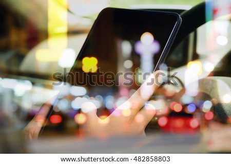 close up image of business man Sitting in the Car and Using digital tablet.communication technology 