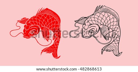 Japanese carp red, black contour