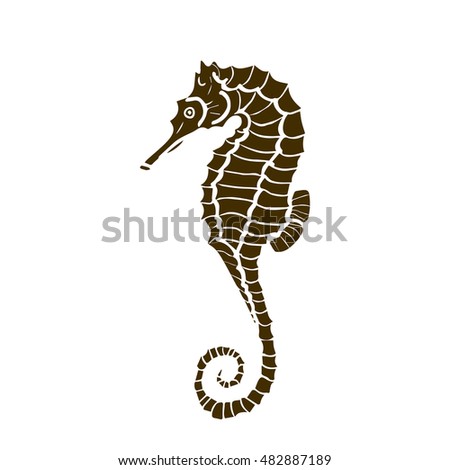 illustration of silhouette of seahorse. Seahorse  made in one color under the stencil. hippocampus