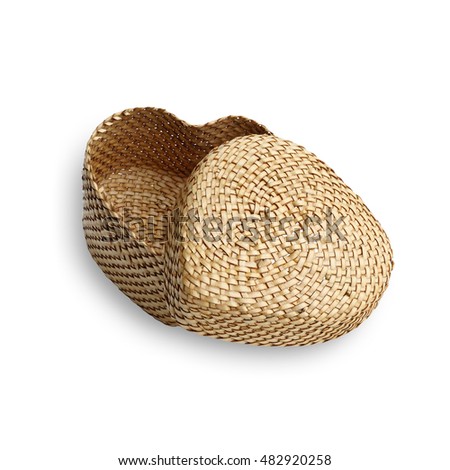 Rattan weave, heart-shaped box isolated on white background. This has clipping path.                               