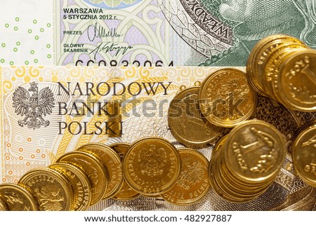   photographed close-up new Polish paper money. Banknotes worth two hundred zloty