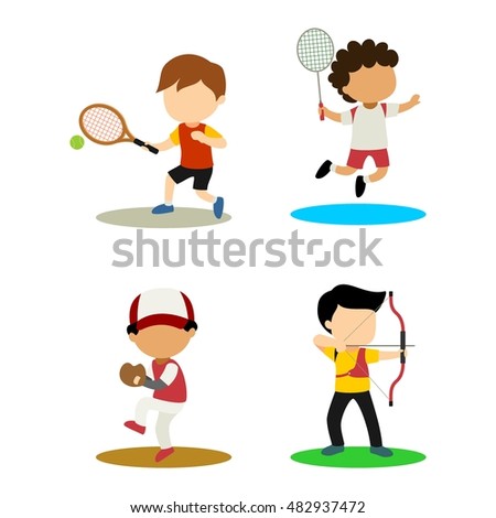 Cartoon kids playing various sports
