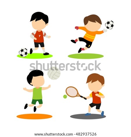 Cartoon kids playing various sports