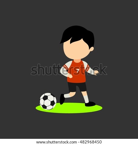cartoon kid football player dribbling the ball ready to pass. sports vector illustration
